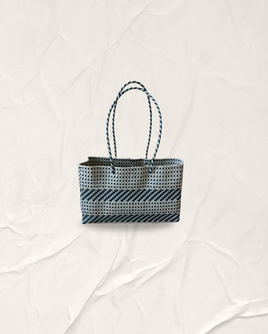 Metallic Denim/Cool Ivory Titik Selaras Bag  - Wider Long Handle
