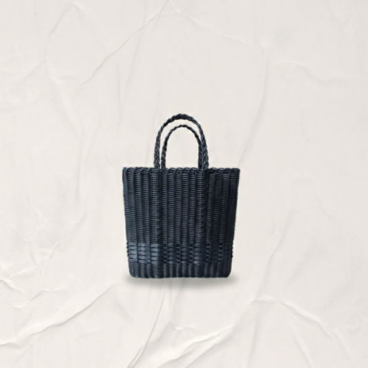 metallic dark blue denim woven basket made by mercadoanyam