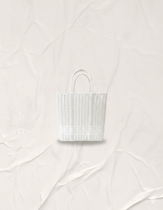 Handmade Calm Black Tangga Bag with Indonesian rattan pattern, size M short handle.